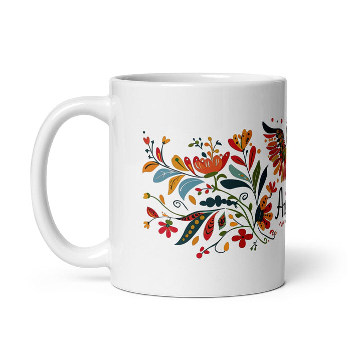 Ángela Exclusive Name Art Piece Home Office Work Coffee Mug Mexican Spanish Pride Gift Cup One-Of-A-Kind Calligraphy White Glossy Mug | Á16 Mexicada