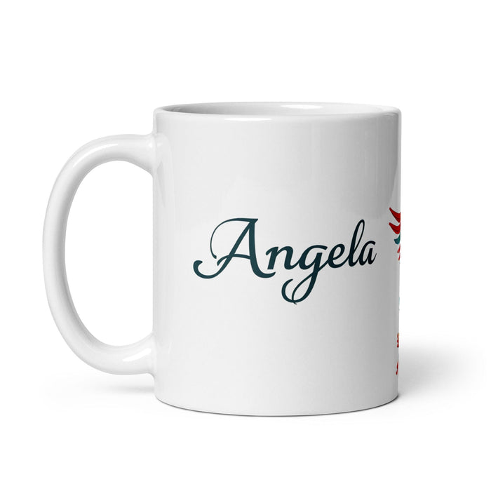 Ángela Exclusive Name Art Piece Home Office Work Coffee Mug Mexican Spanish Pride Gift Cup One-Of-A-Kind Calligraphy White Glossy Mug | Á17 Mexicada