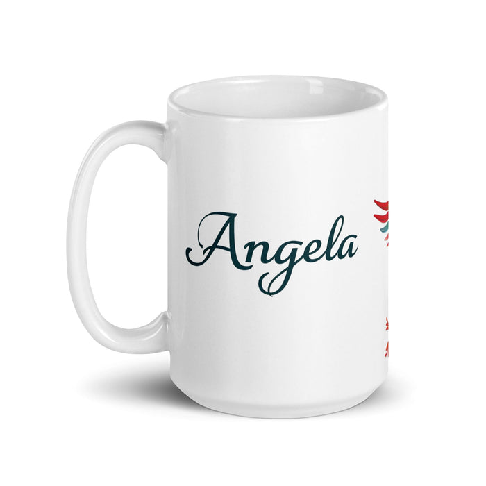 Ángela Exclusive Name Art Piece Home Office Work Coffee Mug Mexican Spanish Pride Gift Cup One-Of-A-Kind Calligraphy White Glossy Mug | Á17 Mexicada