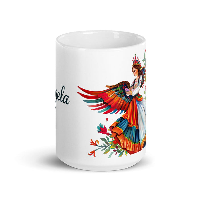 Ángela Exclusive Name Art Piece Home Office Work Coffee Mug Mexican Spanish Pride Gift Cup One-Of-A-Kind Calligraphy White Glossy Mug | Á17 Mexicada