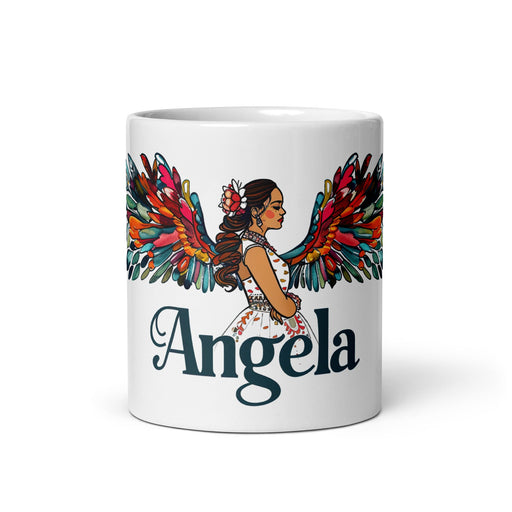 Ángela Exclusive Name Art Piece Home Office Work Coffee Mug Mexican Spanish Pride Gift Cup One - Of - A - Kind Calligraphy White Glossy Mug | Á18 - Mexicada