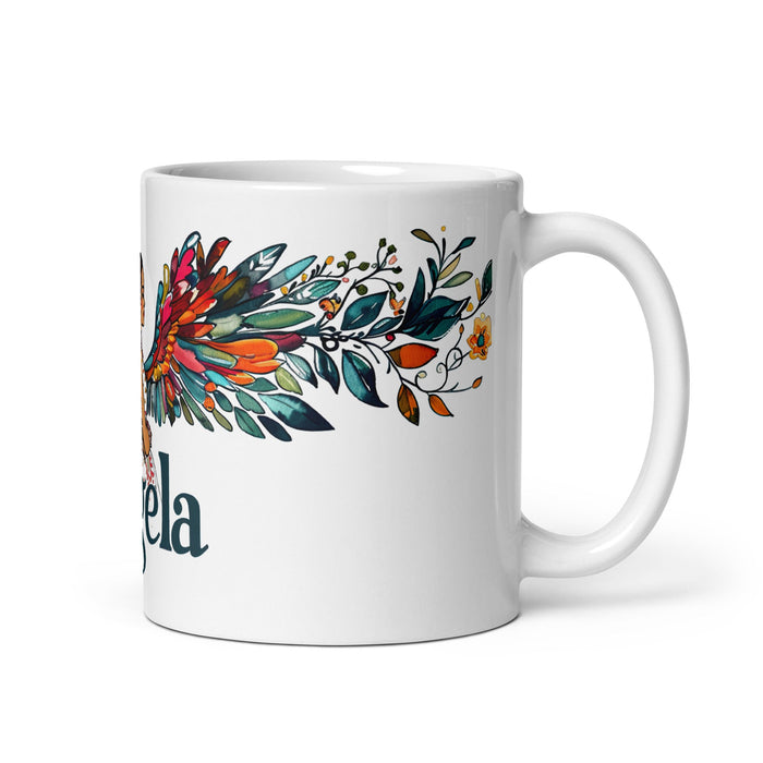 Ángela Exclusive Name Art Piece Home Office Work Coffee Mug Mexican Spanish Pride Gift Cup One - Of - A - Kind Calligraphy White Glossy Mug | Á18 - Mexicada