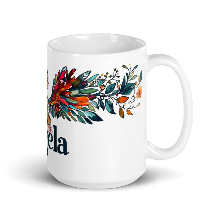 Ángela Exclusive Name Art Piece Home Office Work Coffee Mug Mexican Spanish Pride Gift Cup One-Of-A-Kind Calligraphy White Glossy Mug | Á18 Mexicada 15 oz