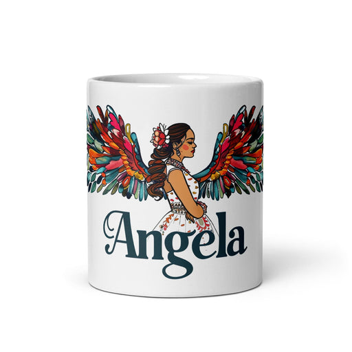 Ángela Exclusive Name Art Piece Home Office Work Coffee Mug Mexican Spanish Pride Gift Cup One-Of-A-Kind Calligraphy White Glossy Mug | Á18 Mexicada