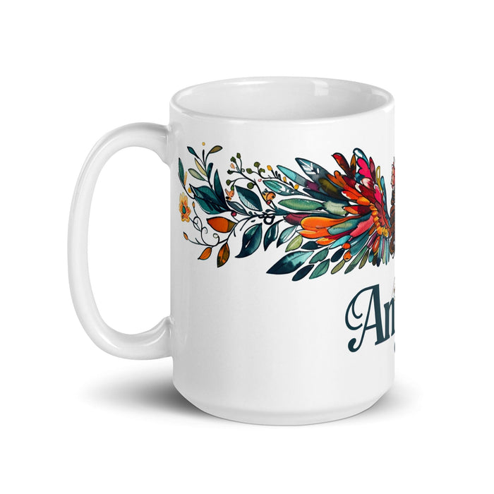 Ángela Exclusive Name Art Piece Home Office Work Coffee Mug Mexican Spanish Pride Gift Cup One-Of-A-Kind Calligraphy White Glossy Mug | Á18 Mexicada