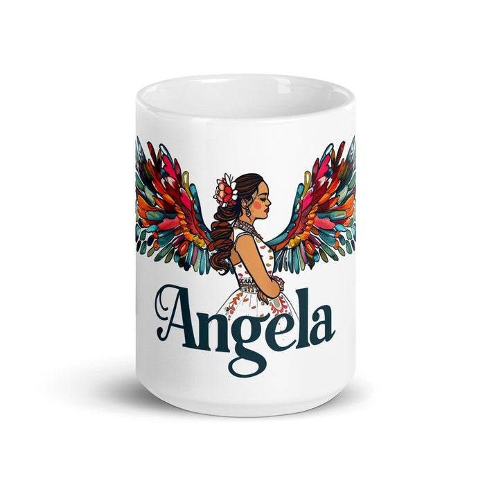 Ángela Exclusive Name Art Piece Home Office Work Coffee Mug Mexican Spanish Pride Gift Cup One-Of-A-Kind Calligraphy White Glossy Mug | Á18 Mexicada