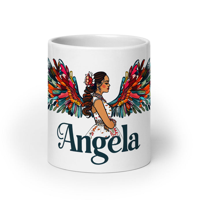 Ángela Exclusive Name Art Piece Home Office Work Coffee Mug Mexican Spanish Pride Gift Cup One-Of-A-Kind Calligraphy White Glossy Mug | Á18 Mexicada