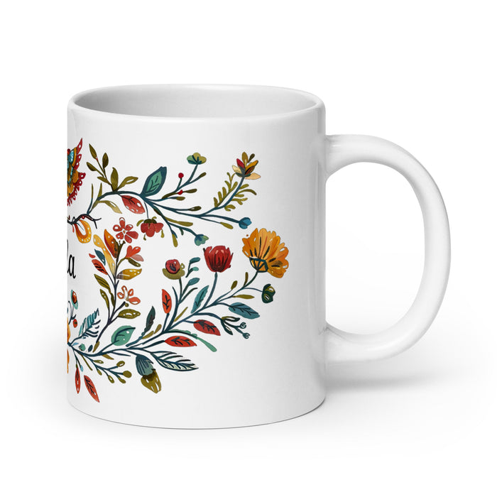 Ángela Exclusive Name Art Piece Home Office Work Coffee Mug Mexican Spanish Pride Gift Cup One - Of - A - Kind Calligraphy White Glossy Mug | Á19 - Mexicada