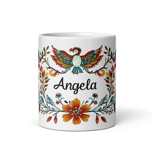 Ángela Exclusive Name Art Piece Home Office Work Coffee Mug Mexican Spanish Pride Gift Cup One - Of - A - Kind Calligraphy White Glossy Mug | Á19 - Mexicada