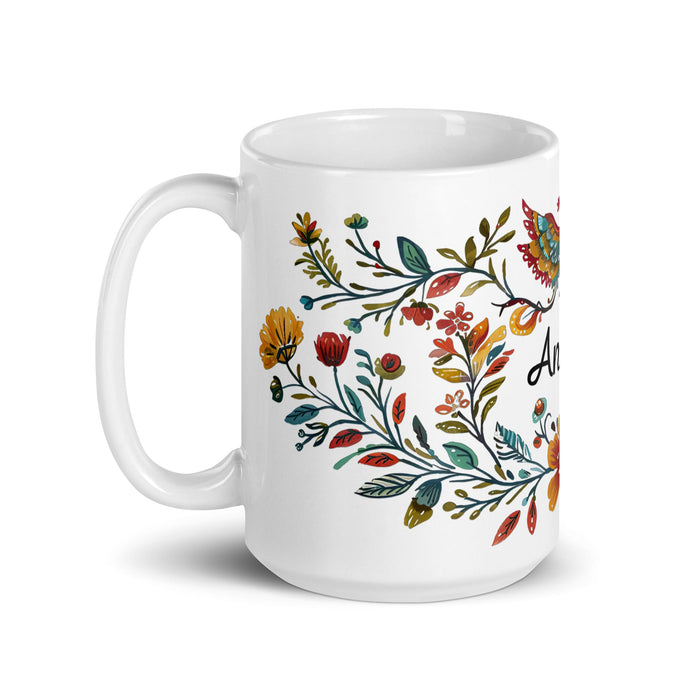 Ángela Exclusive Name Art Piece Home Office Work Coffee Mug Mexican Spanish Pride Gift Cup One - Of - A - Kind Calligraphy White Glossy Mug | Á19 - Mexicada