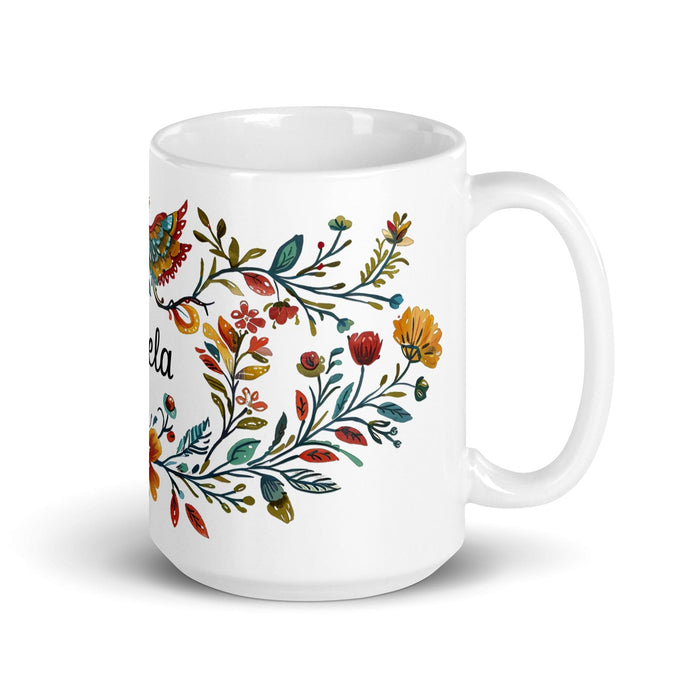 Ángela Exclusive Name Art Piece Home Office Work Coffee Mug Mexican Spanish Pride Gift Cup One-Of-A-Kind Calligraphy White Glossy Mug | Á19 Mexicada 15 oz