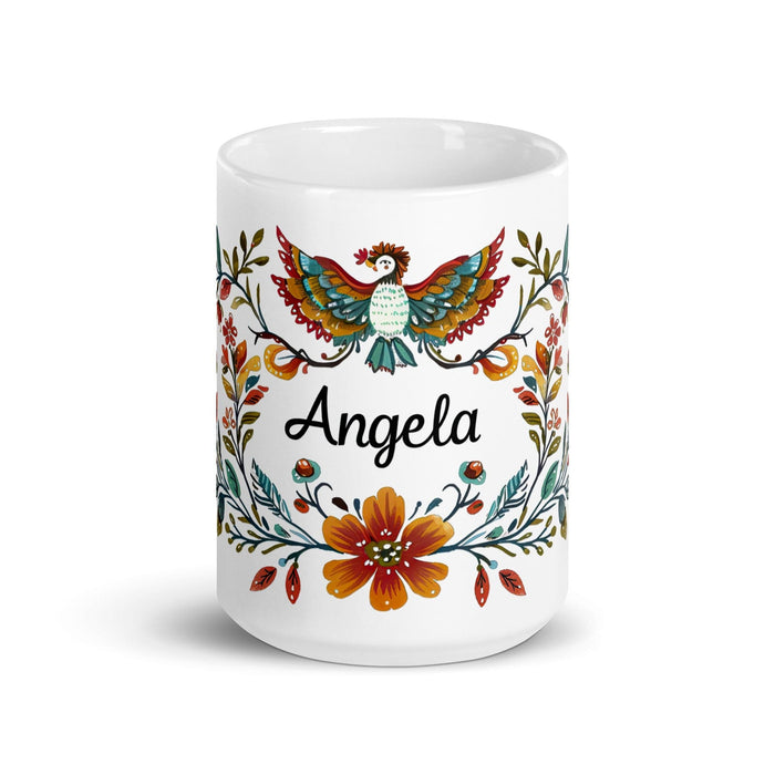 Ángela Exclusive Name Art Piece Home Office Work Coffee Mug Mexican Spanish Pride Gift Cup One-Of-A-Kind Calligraphy White Glossy Mug | Á19 Mexicada