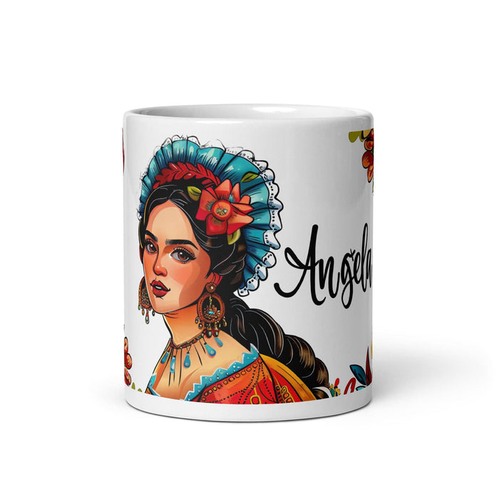 Ángela Exclusive Name Art Piece Home Office Work Coffee Mug Mexican Spanish Pride Gift Cup One-Of-A-Kind Calligraphy White Glossy Mug | Á2 Mexicada