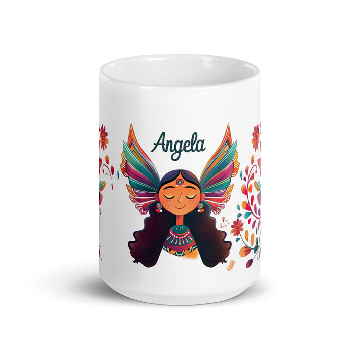 Ángela Exclusive Name Art Piece Home Office Work Coffee Mug Mexican Spanish Pride Gift Cup One - Of - A - Kind Calligraphy White Glossy Mug | Á20 - Mexicada