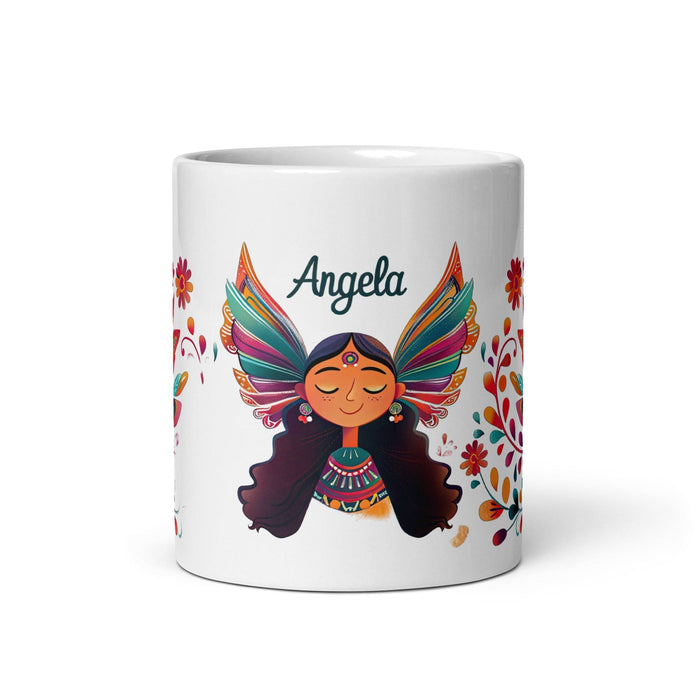 Ángela Exclusive Name Art Piece Home Office Work Coffee Mug Mexican Spanish Pride Gift Cup One-Of-A-Kind Calligraphy White Glossy Mug | Á20 Mexicada