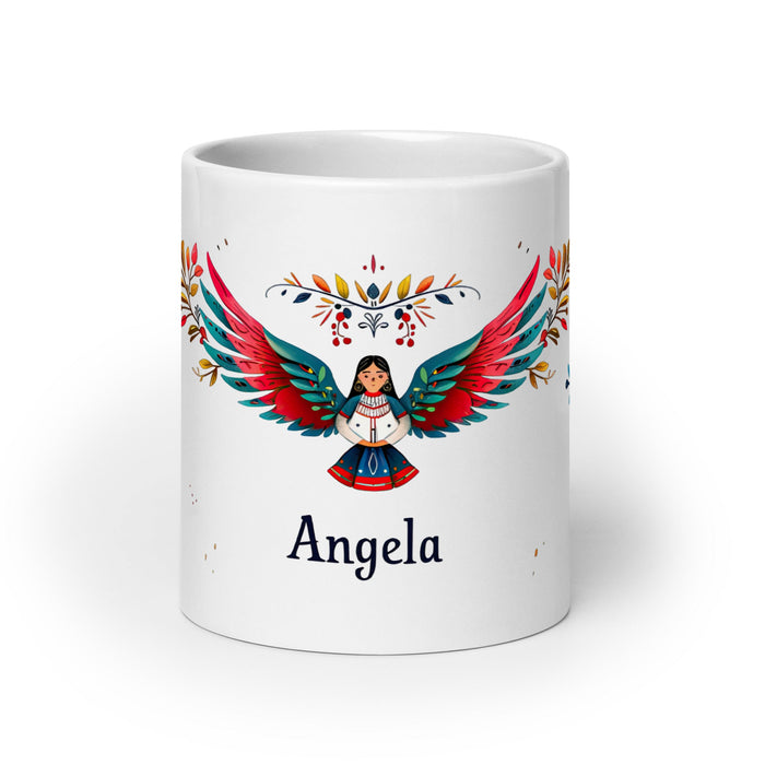 Ángela Exclusive Name Art Piece Home Office Work Coffee Mug Mexican Spanish Pride Gift Cup One - Of - A - Kind Calligraphy White Glossy Mug | Á21 - Mexicada