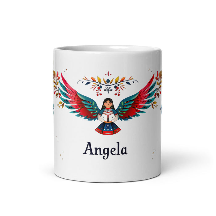 Ángela Exclusive Name Art Piece Home Office Work Coffee Mug Mexican Spanish Pride Gift Cup One - Of - A - Kind Calligraphy White Glossy Mug | Á21 - Mexicada