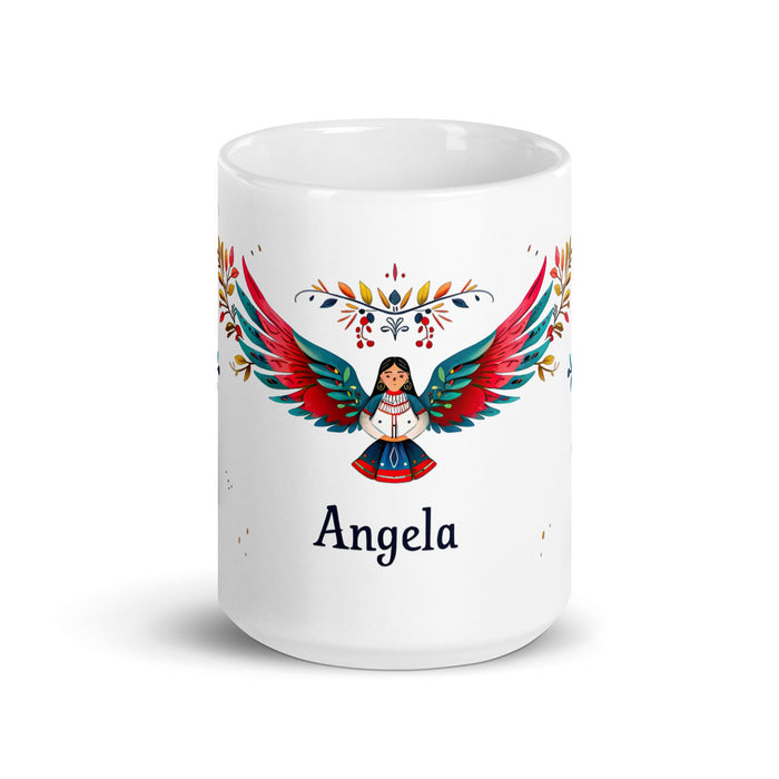 Ángela Exclusive Name Art Piece Home Office Work Coffee Mug Mexican Spanish Pride Gift Cup One - Of - A - Kind Calligraphy White Glossy Mug | Á21 - Mexicada