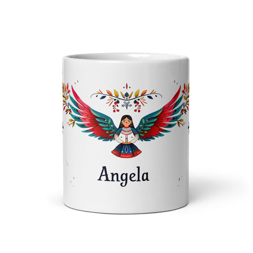 Ángela Exclusive Name Art Piece Home Office Work Coffee Mug Mexican Spanish Pride Gift Cup One-Of-A-Kind Calligraphy White Glossy Mug | Á21 Mexicada