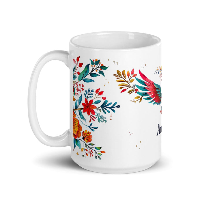 Ángela Exclusive Name Art Piece Home Office Work Coffee Mug Mexican Spanish Pride Gift Cup One-Of-A-Kind Calligraphy White Glossy Mug | Á21 Mexicada