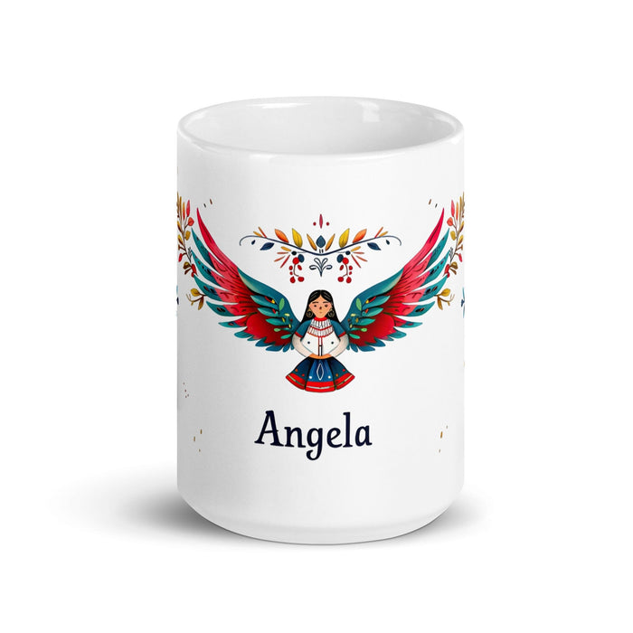 Ángela Exclusive Name Art Piece Home Office Work Coffee Mug Mexican Spanish Pride Gift Cup One-Of-A-Kind Calligraphy White Glossy Mug | Á21 Mexicada