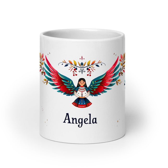 Ángela Exclusive Name Art Piece Home Office Work Coffee Mug Mexican Spanish Pride Gift Cup One-Of-A-Kind Calligraphy White Glossy Mug | Á21 Mexicada