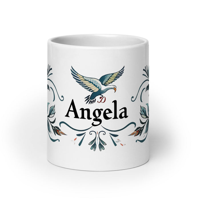 Ángela Exclusive Name Art Piece Home Office Work Coffee Mug Mexican Spanish Pride Gift Cup One - Of - A - Kind Calligraphy White Glossy Mug | Á22 - Mexicada