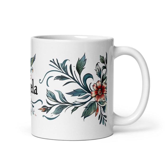 Ángela Exclusive Name Art Piece Home Office Work Coffee Mug Mexican Spanish Pride Gift Cup One-Of-A-Kind Calligraphy White Glossy Mug | Á22 Mexicada 11 oz