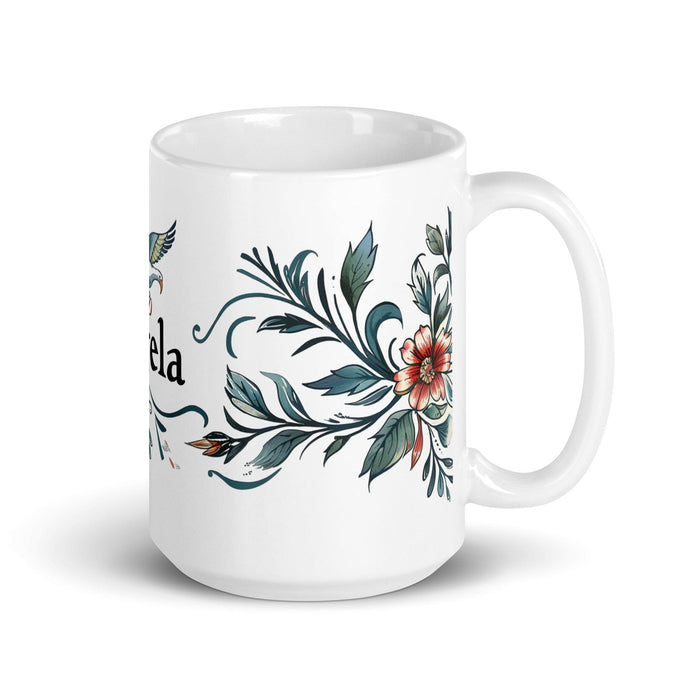 Ángela Exclusive Name Art Piece Home Office Work Coffee Mug Mexican Spanish Pride Gift Cup One-Of-A-Kind Calligraphy White Glossy Mug | Á22 Mexicada 15 oz