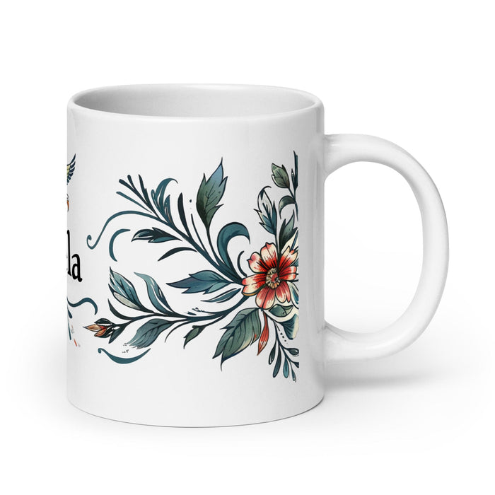 Ángela Exclusive Name Art Piece Home Office Work Coffee Mug Mexican Spanish Pride Gift Cup One-Of-A-Kind Calligraphy White Glossy Mug | Á22 Mexicada 20 oz