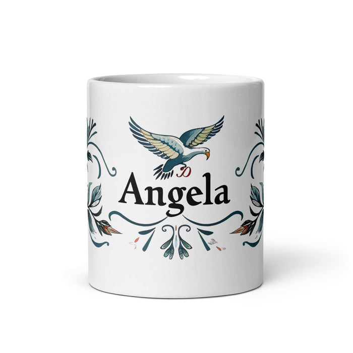 Ángela Exclusive Name Art Piece Home Office Work Coffee Mug Mexican Spanish Pride Gift Cup One-Of-A-Kind Calligraphy White Glossy Mug | Á22 Mexicada