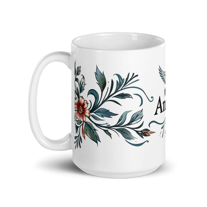 Ángela Exclusive Name Art Piece Home Office Work Coffee Mug Mexican Spanish Pride Gift Cup One-Of-A-Kind Calligraphy White Glossy Mug | Á22 Mexicada