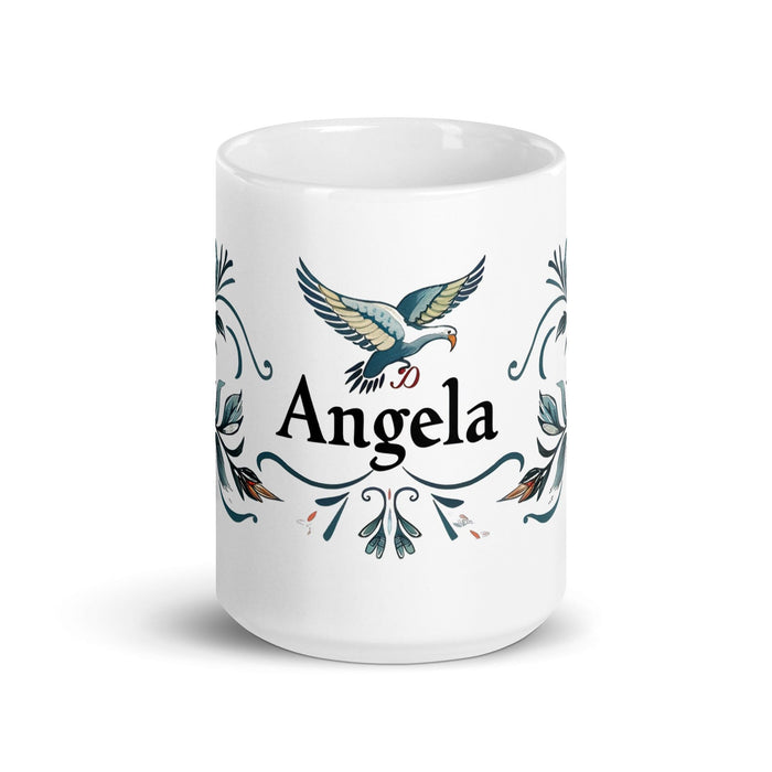 Ángela Exclusive Name Art Piece Home Office Work Coffee Mug Mexican Spanish Pride Gift Cup One-Of-A-Kind Calligraphy White Glossy Mug | Á22 Mexicada