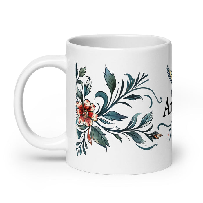 Ángela Exclusive Name Art Piece Home Office Work Coffee Mug Mexican Spanish Pride Gift Cup One-Of-A-Kind Calligraphy White Glossy Mug | Á22 Mexicada