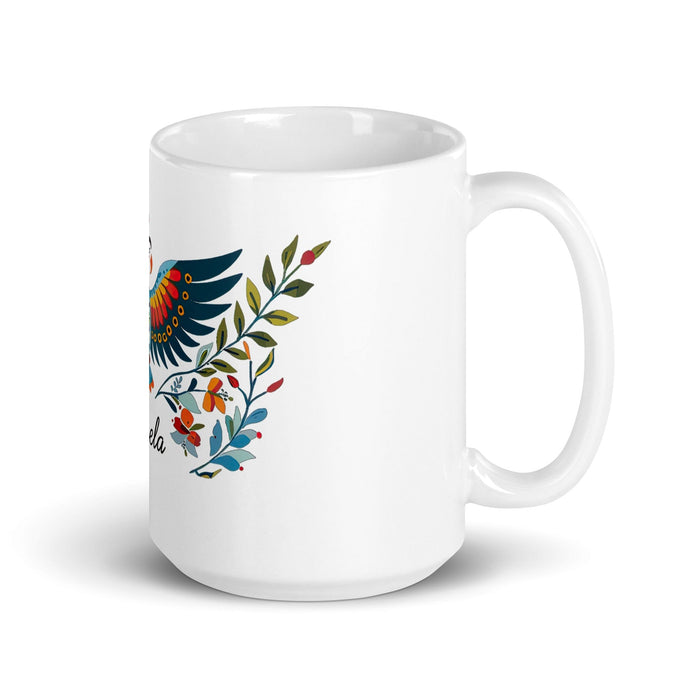 Ángela Exclusive Name Art Piece Home Office Work Coffee Mug Mexican Spanish Pride Gift Cup One-Of-A-Kind Calligraphy White Glossy Mug | Á23 Mexicada 15 oz