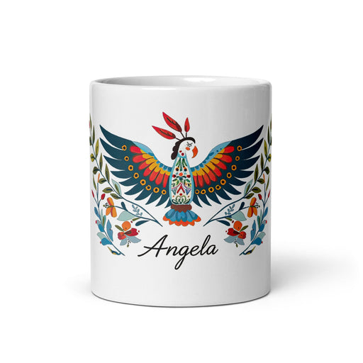 Ángela Exclusive Name Art Piece Home Office Work Coffee Mug Mexican Spanish Pride Gift Cup One-Of-A-Kind Calligraphy White Glossy Mug | Á23 Mexicada