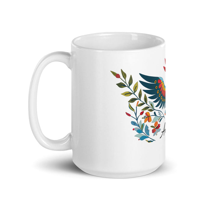 Ángela Exclusive Name Art Piece Home Office Work Coffee Mug Mexican Spanish Pride Gift Cup One-Of-A-Kind Calligraphy White Glossy Mug | Á23 Mexicada