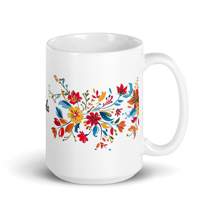 Ángela Exclusive Name Art Piece Home Office Work Coffee Mug Mexican Spanish Pride Gift Cup One-Of-A-Kind Calligraphy White Glossy Mug | Á24 Mexicada 15 oz