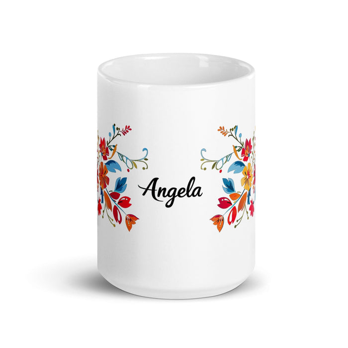 Ángela Exclusive Name Art Piece Home Office Work Coffee Mug Mexican Spanish Pride Gift Cup One-Of-A-Kind Calligraphy White Glossy Mug | Á24 Mexicada