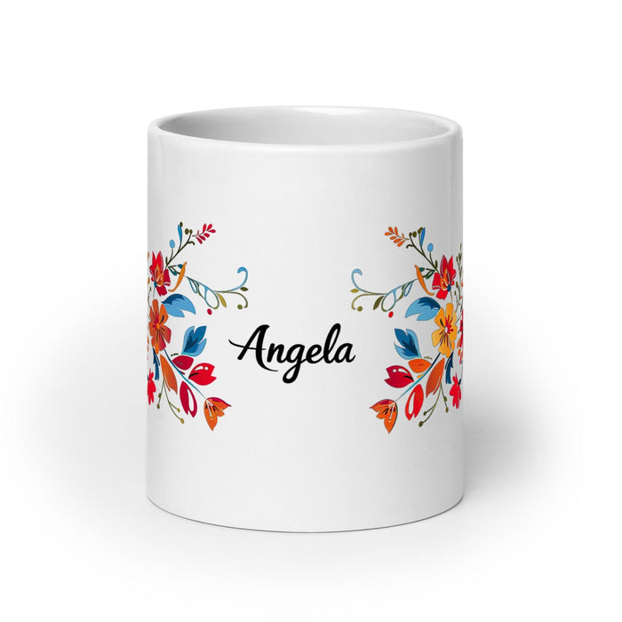 Ángela Exclusive Name Art Piece Home Office Work Coffee Mug Mexican Spanish Pride Gift Cup One-Of-A-Kind Calligraphy White Glossy Mug | Á24 Mexicada