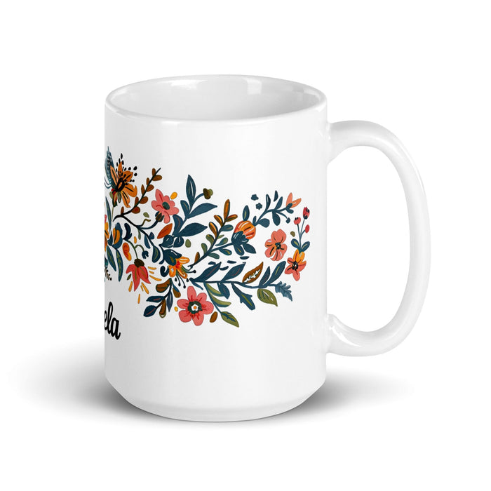 Ángela Exclusive Name Art Piece Home Office Work Coffee Mug Mexican Spanish Pride Gift Cup One-Of-A-Kind Calligraphy White Glossy Mug | Á25 Mexicada 15 oz