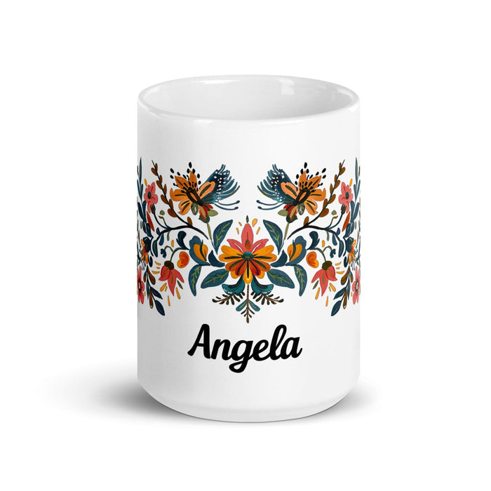 Ángela Exclusive Name Art Piece Home Office Work Coffee Mug Mexican Spanish Pride Gift Cup One-Of-A-Kind Calligraphy White Glossy Mug | Á25 Mexicada