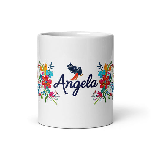 Ángela Exclusive Name Art Piece Home Office Work Coffee Mug Mexican Spanish Pride Gift Cup One-Of-A-Kind Calligraphy White Glossy Mug | Á26 Mexicada