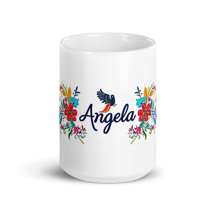 Ángela Exclusive Name Art Piece Home Office Work Coffee Mug Mexican Spanish Pride Gift Cup One-Of-A-Kind Calligraphy White Glossy Mug | Á26 Mexicada