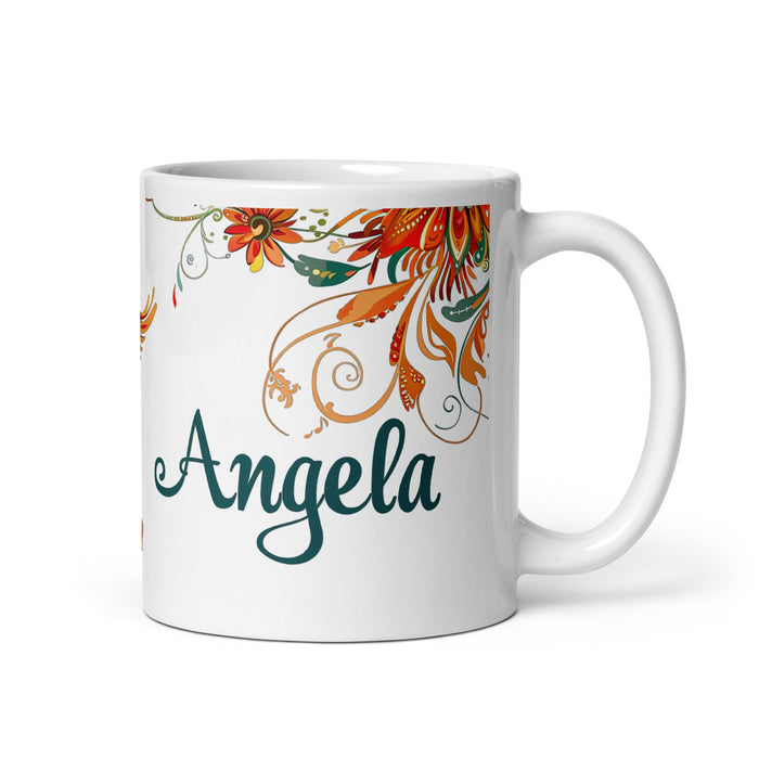 Ángela Exclusive Name Art Piece Home Office Work Coffee Mug Mexican Spanish Pride Gift Cup One - Of - A - Kind Calligraphy White Glossy Mug | Á27 - Mexicada