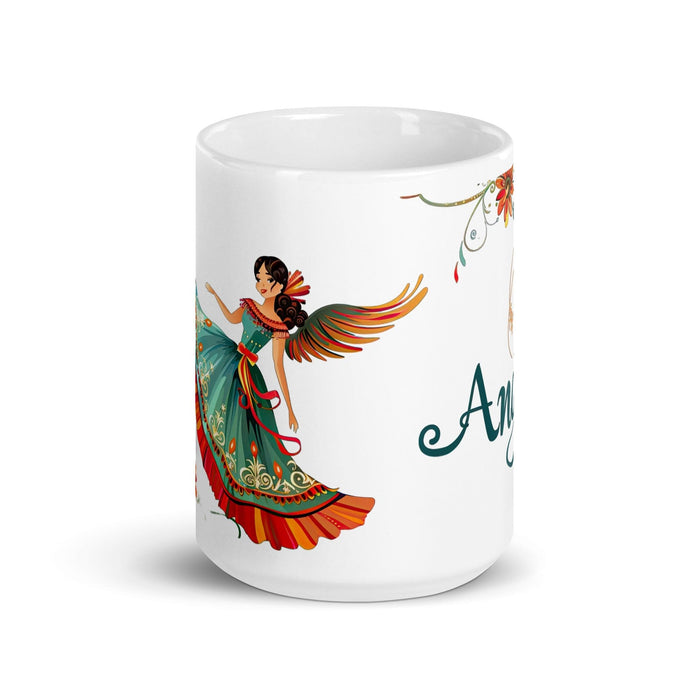 Ángela Exclusive Name Art Piece Home Office Work Coffee Mug Mexican Spanish Pride Gift Cup One-Of-A-Kind Calligraphy White Glossy Mug | Á27 Mexicada