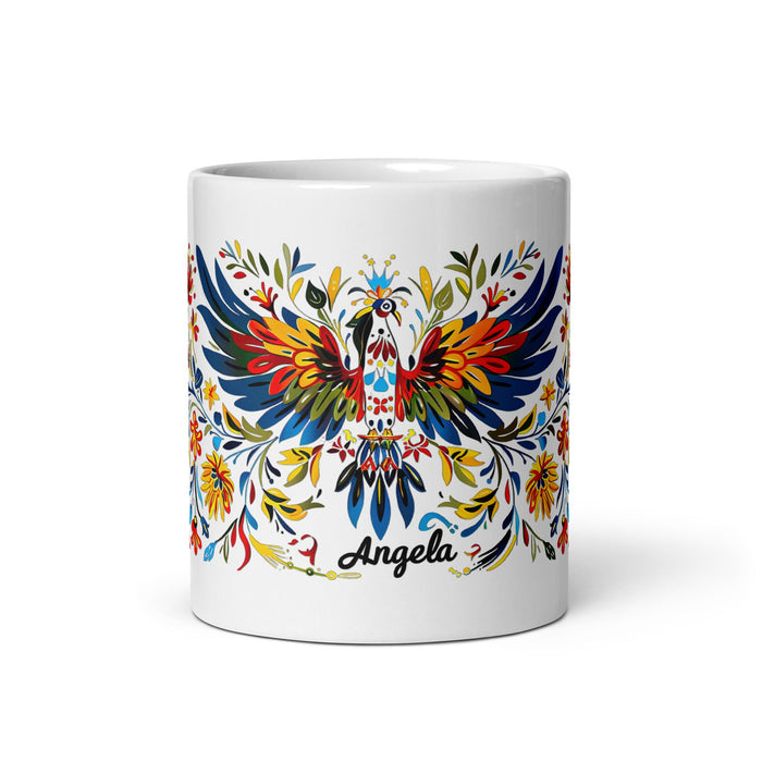 Ángela Exclusive Name Art Piece Home Office Work Coffee Mug Mexican Spanish Pride Gift Cup One - Of - A - Kind Calligraphy White Glossy Mug | Á28 - Mexicada