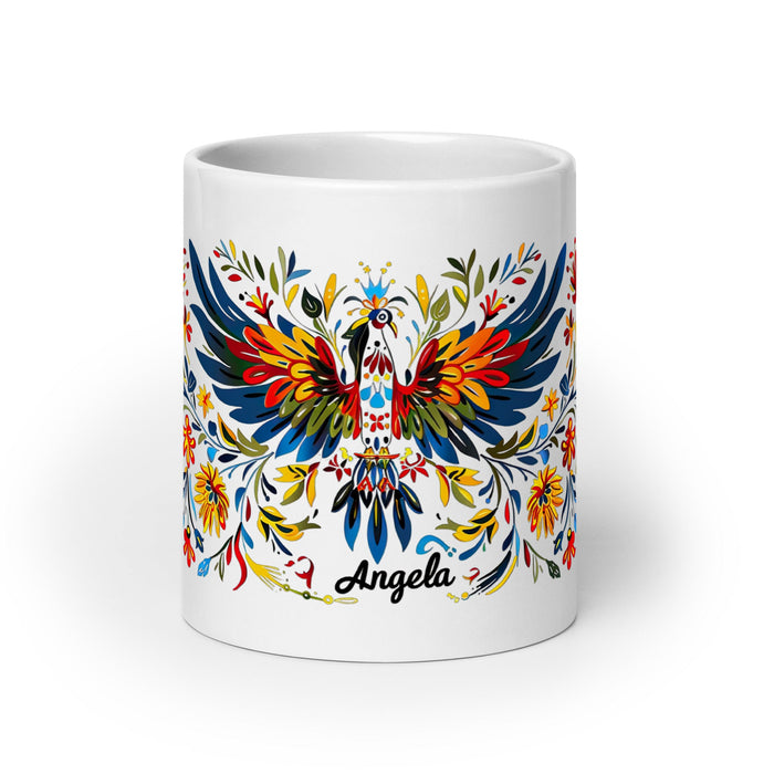 Ángela Exclusive Name Art Piece Home Office Work Coffee Mug Mexican Spanish Pride Gift Cup One - Of - A - Kind Calligraphy White Glossy Mug | Á28 - Mexicada