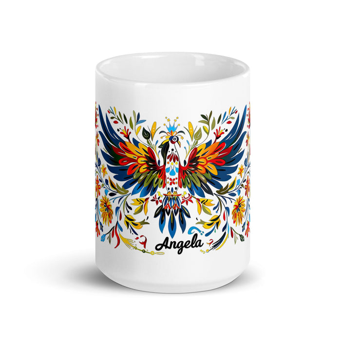 Ángela Exclusive Name Art Piece Home Office Work Coffee Mug Mexican Spanish Pride Gift Cup One - Of - A - Kind Calligraphy White Glossy Mug | Á28 - Mexicada