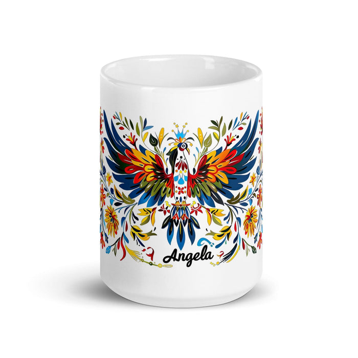 Ángela Exclusive Name Art Piece Home Office Work Coffee Mug Mexican Spanish Pride Gift Cup One-Of-A-Kind Calligraphy White Glossy Mug | Á28 Mexicada